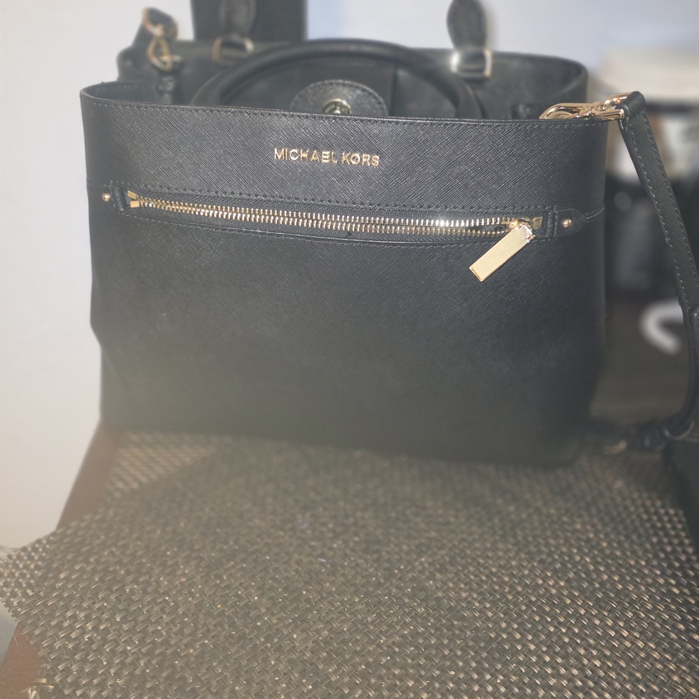 Michael Kors Black Shoulder Bag with Gold Accents